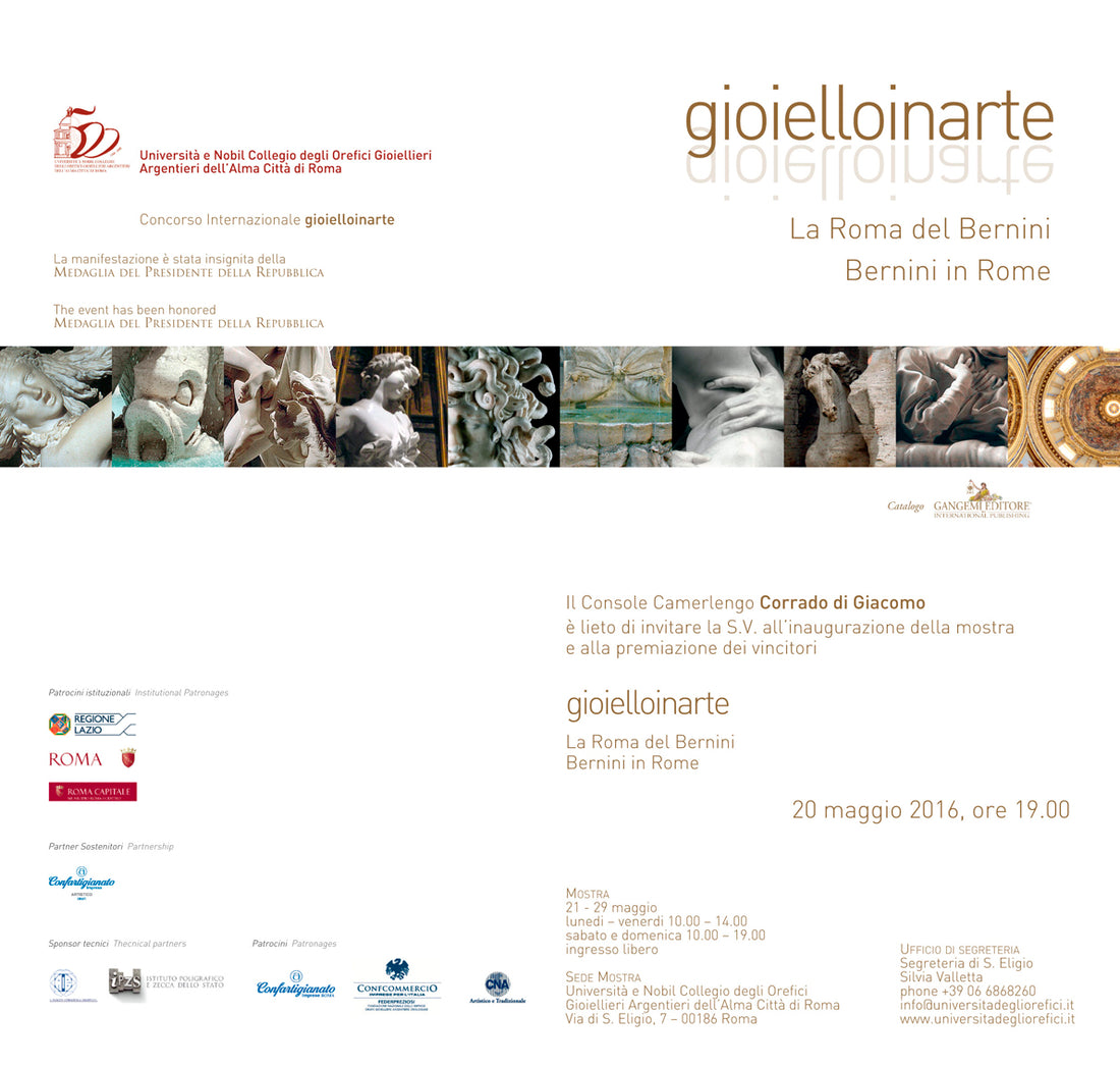 Invito Mostra Gioielloinarte - La Roma del Bernini 2016 - Roberta Risolo parteciperà con il suo anello- bracciale Energia Vorticosa