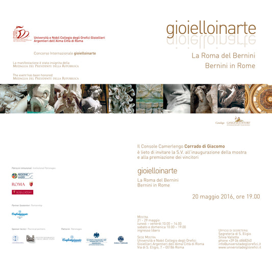 Invito Mostra Gioielloinarte - La Roma del Bernini 2016 - Roberta Risolo parteciperà con il suo anello- bracciale Energia Vorticosa
