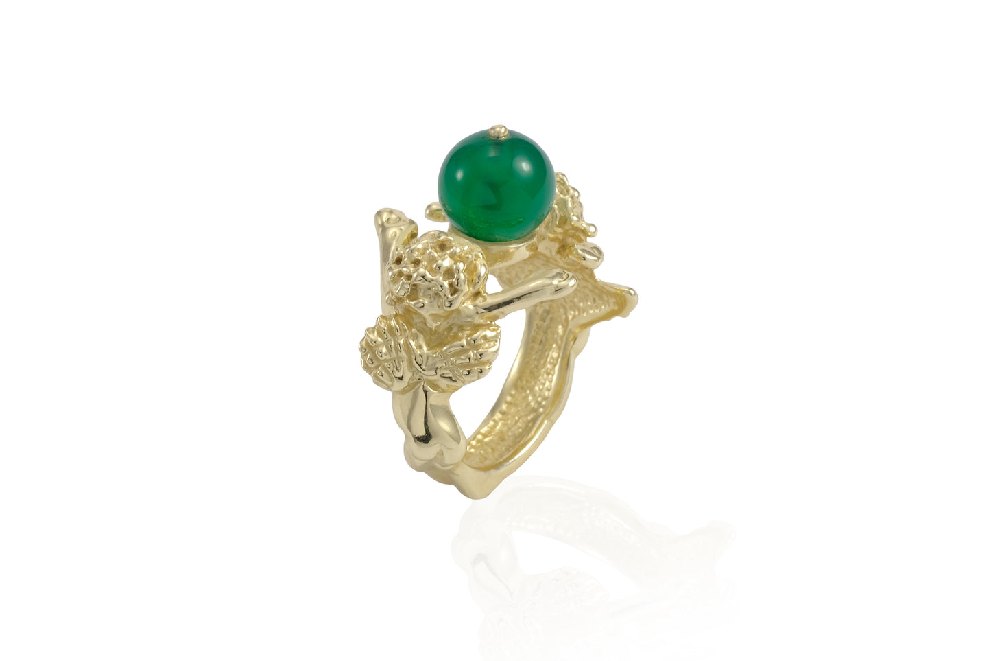 Anello Angeli oro e agata verde