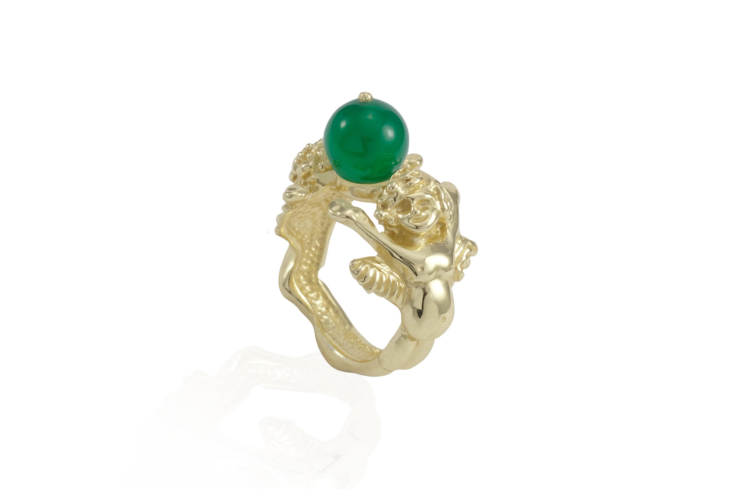 Anello Angeli oro e agata verde