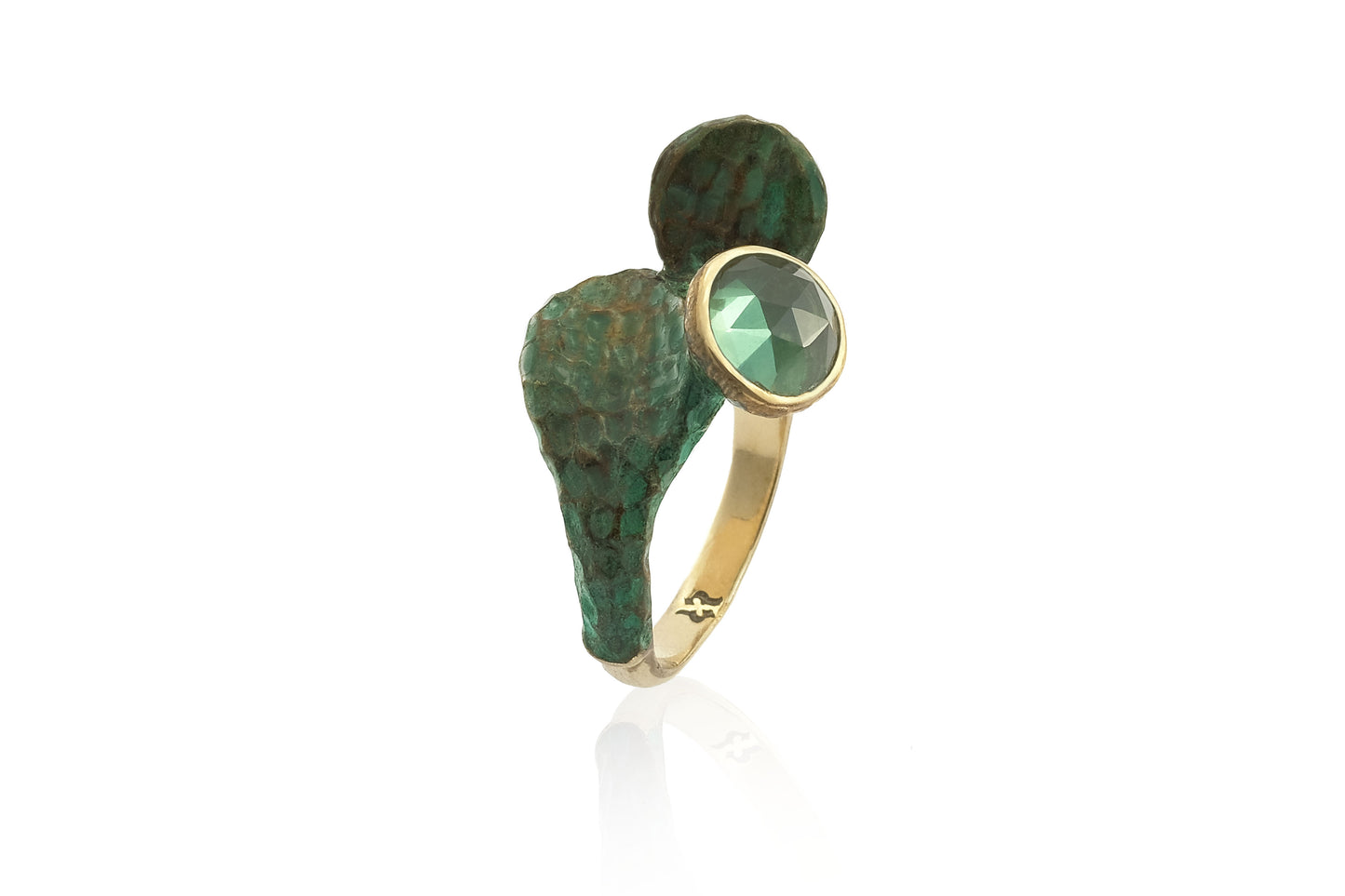 Anello Fico d'India patina verde e pietra