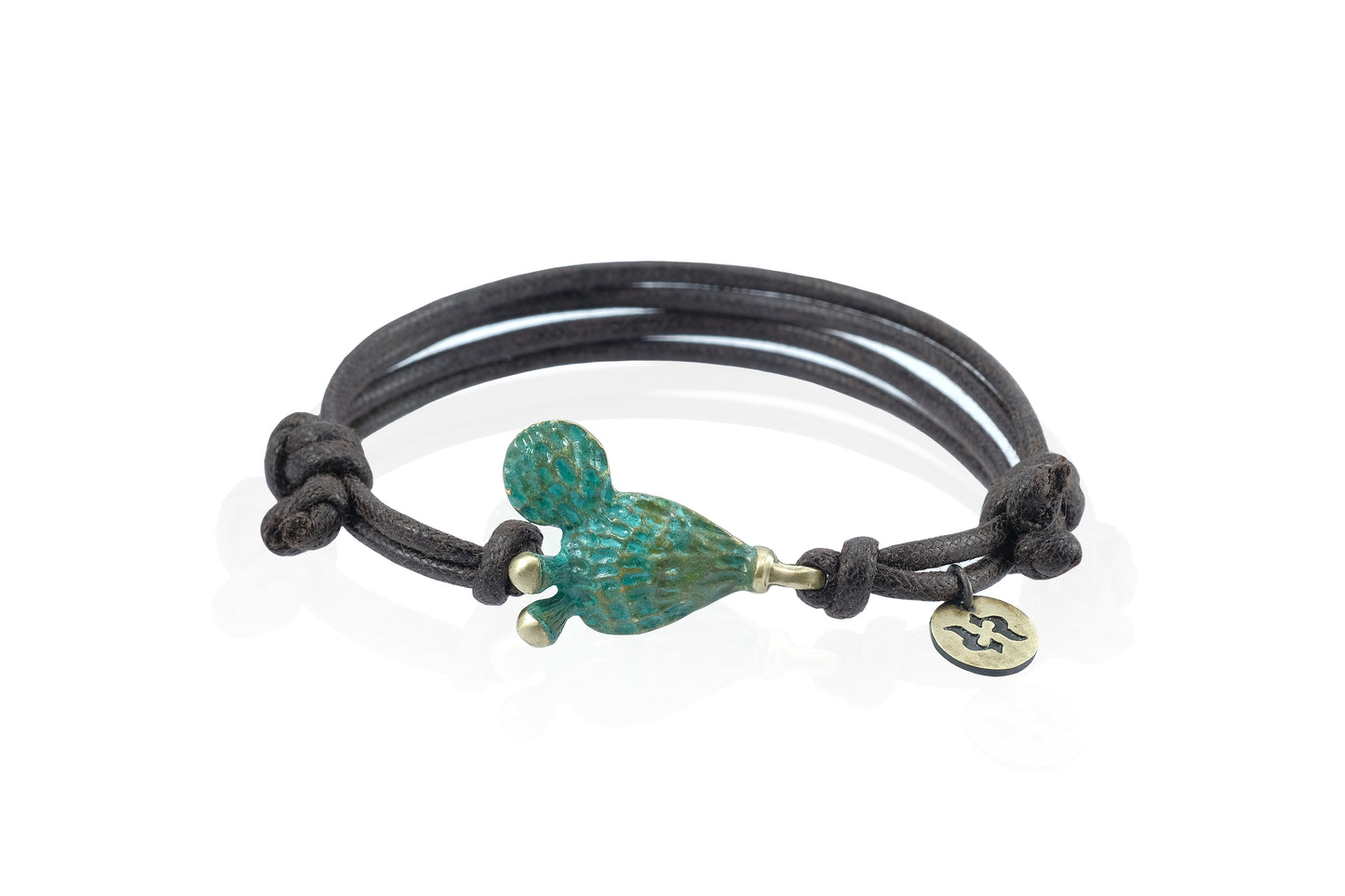 Braccialetto Fico d'India patina verde e cordoncino