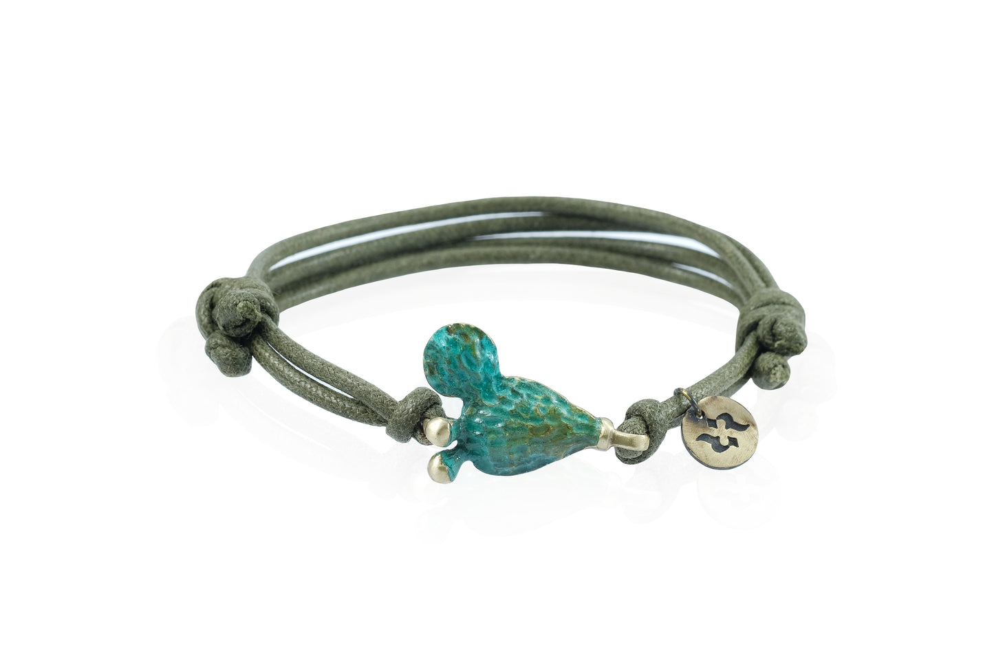 Braccialetto Fico d'India patina verde e cordoncino