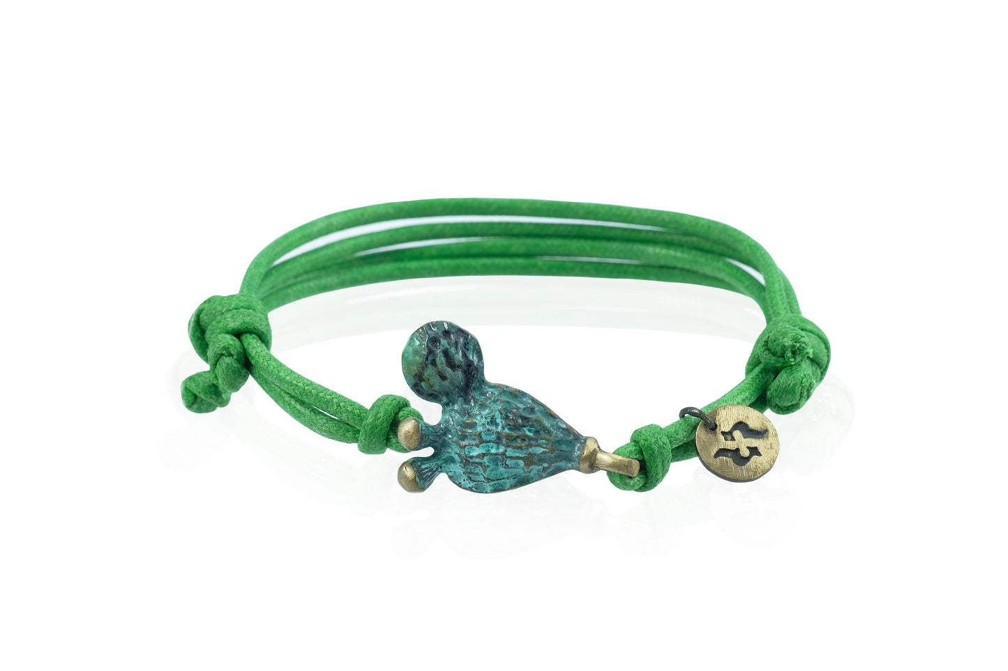 Braccialetto Fico d'India patina verde e cordoncino