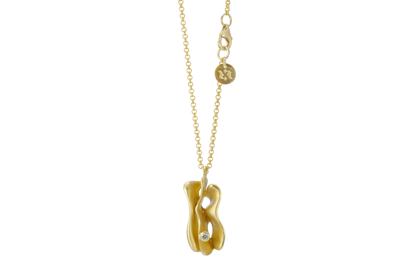 Collana con ciondolo Onde in bronzo oro sabbiato e zircone
