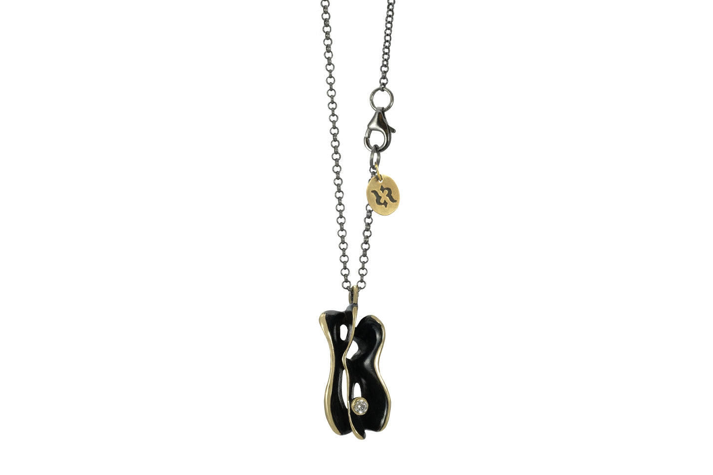 Collana con ciondolo Onde in ottone brunito e zircone