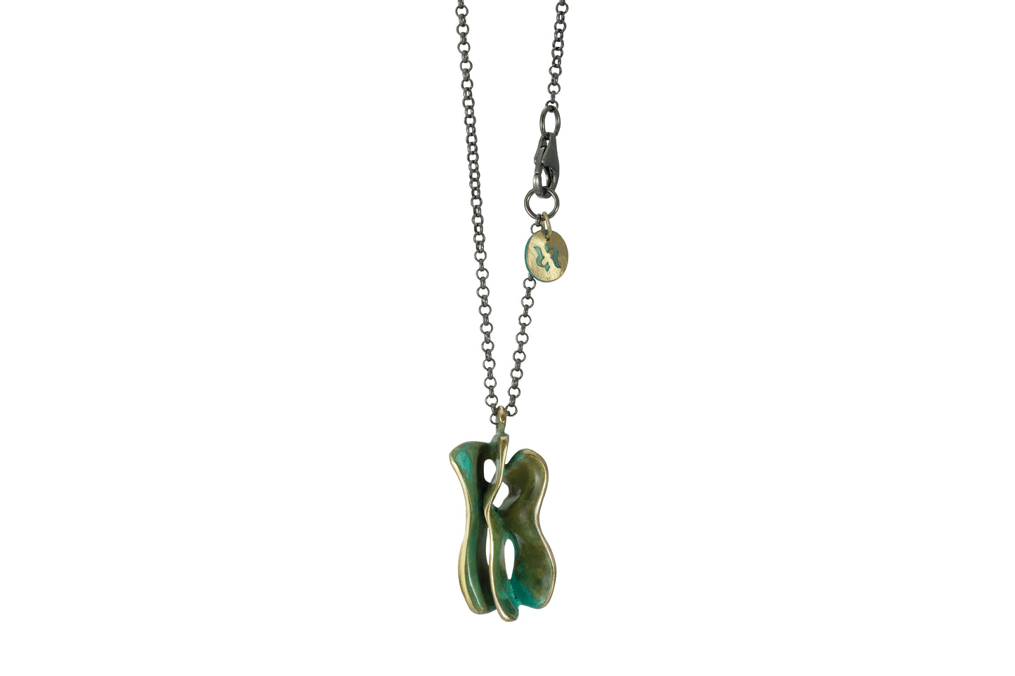 Collana con ciondolo Onde in ottone patina verde