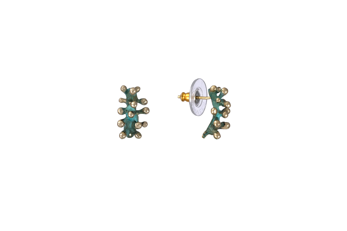 Orecchini piccoli Abbracci ottone patina verde