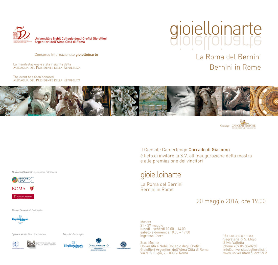 Invito Mostra Gioielloinarte - La Roma del Bernini 2016 - Roberta Risolo parteciperà con il suo anello- bracciale Energia Vorticosa