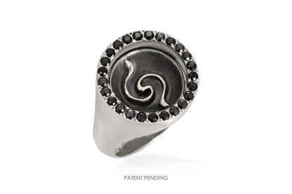 Anello Segni Doppio argento e zirconi neri
